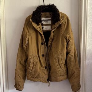 Abercrombie & Fitch Brown Men's Jacket with Faux Fur Collar and Lining